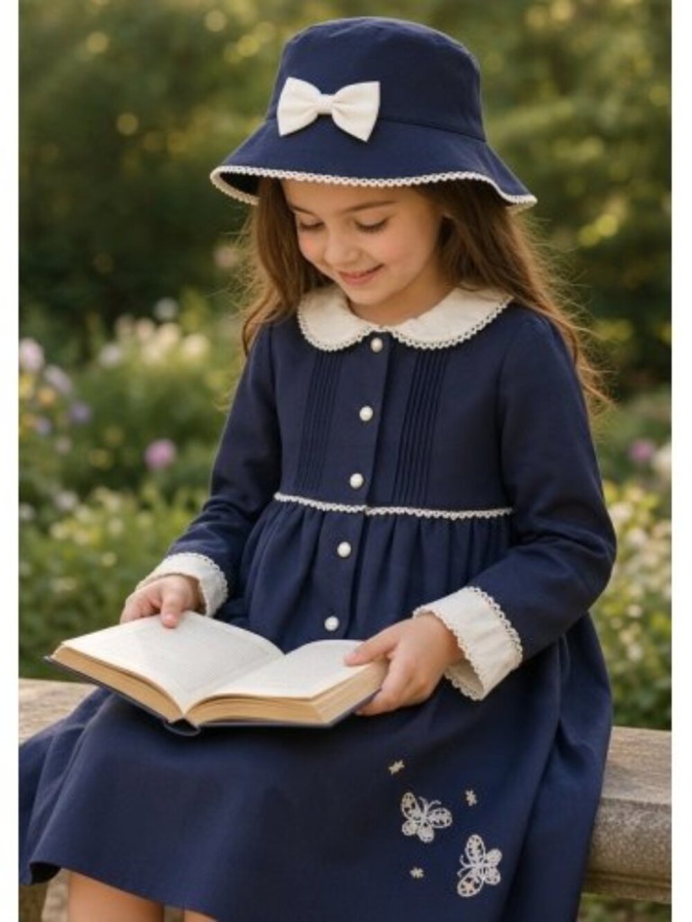 LITTLE BILLY Navy Blue and White Dress Jacket Hat Set Girls Size 6